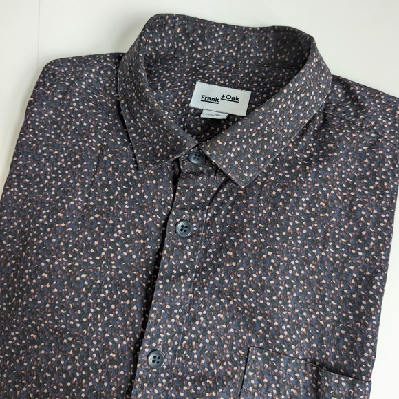 Frank & Oak Men's 100% Cotton Patterned Dress Shirt In Black ~ Size Large - Picture 1 of 9